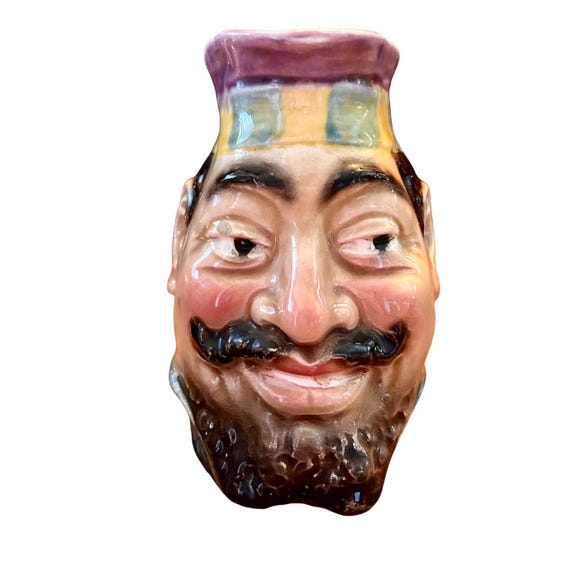 Antique 1880 Sarreguemines French Majolica Mug - Unique 6-Inch Liquor Pitcher with Bearded Man Face