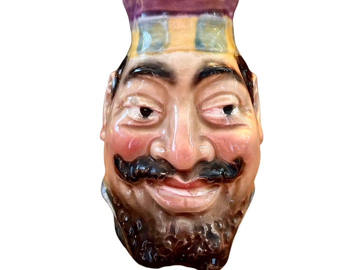 Antique 1880 Sarreguemines French Majolica Mug - Unique 6-Inch Liquor Pitcher with Bearded Man Face