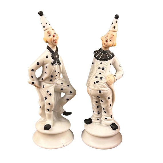 Potbelly Clowns Set of Two Figurines Vintage Mann Porcelain