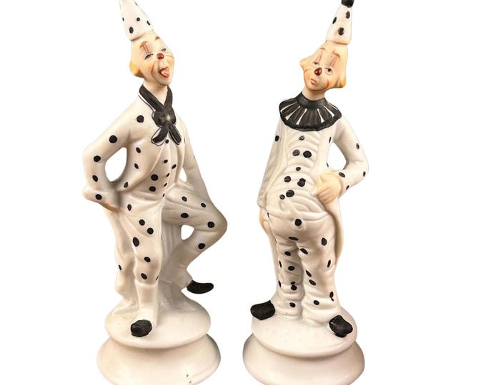 Potbelly Clowns Set of Two Figurines Vintage Mann Porcelain
