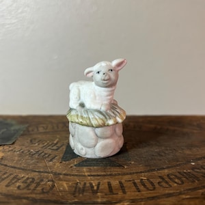Vintage Little Lamb on Grass Figurine Porcelain Sheep Collectible Easter Christmas