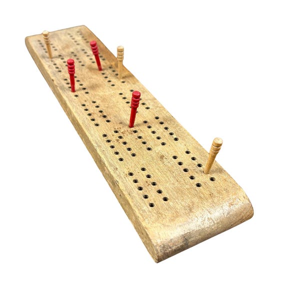 Very Old Cribbage Solid Wood Game with Wooden Pegs Stored Handmade