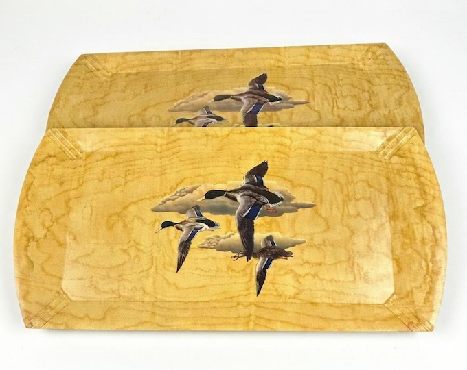 Vintage 40s Set of 6 Duck/Geese Mallard Hasko Wood Lap Trays - Haskelite Mfg.