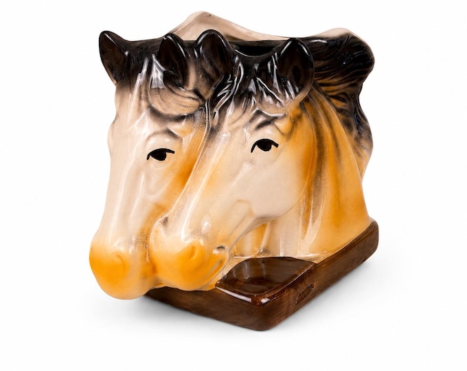Vintage Relpo Horse Head Planter: Glossy Brown White Ceramic Vase – Mid-Century Equestrian Decor