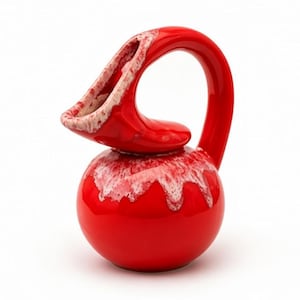 Mid-century Modern Red Art Pottery Pitcher or Ewer with Drip Glaze