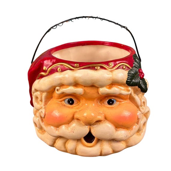 Vintage 1997 Jay Ceramic Santa Basket | Holiday Candy Dish