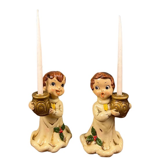 Vintage Christmas Angels, Candle holders, Josef Originals, Set of Two Angel figurines, Holiday Decor