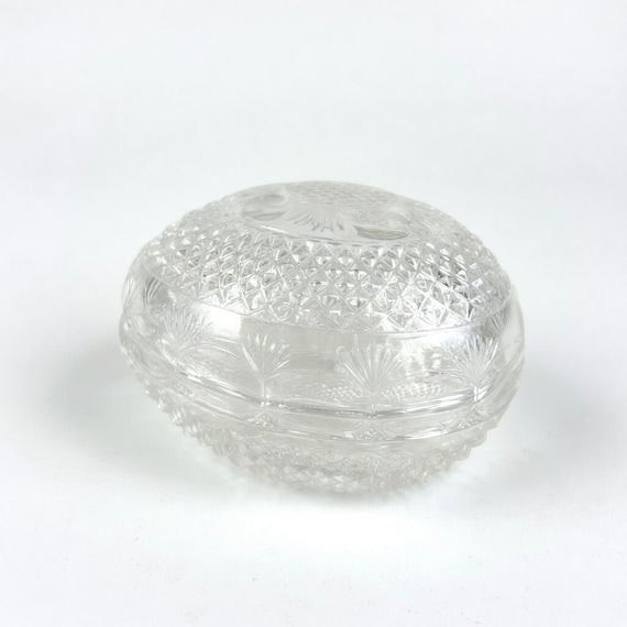 Vintage Avon Fostoria Crystal Egg Dish | 1977 Cut Glass Trinket Box, Vanity Decor