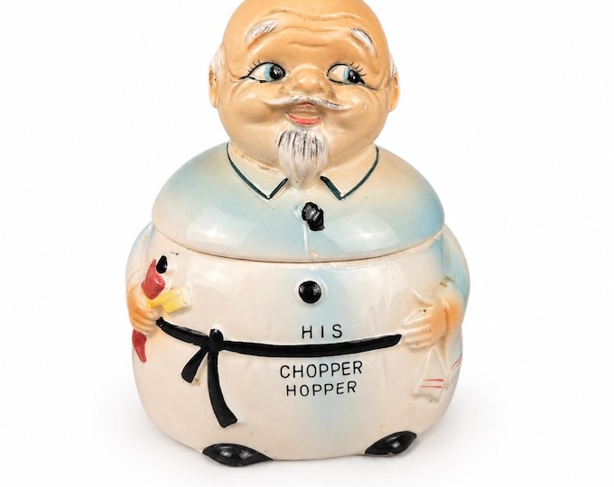 Vintage His Chopper Hopper Denture Holder Japan Ceramic Chef Toothbrush Bathroom Decor 1950s 1960s