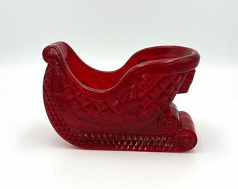 Vintage Red Plastic Santa Sleigh Gift or Candy Container - Christmas Decor