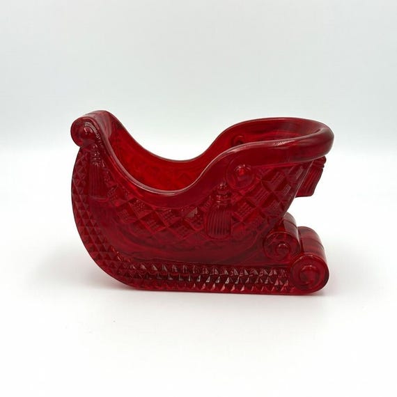 Vintage Red Plastic Santa Sleigh Gift or Candy Container - Christmas Decor