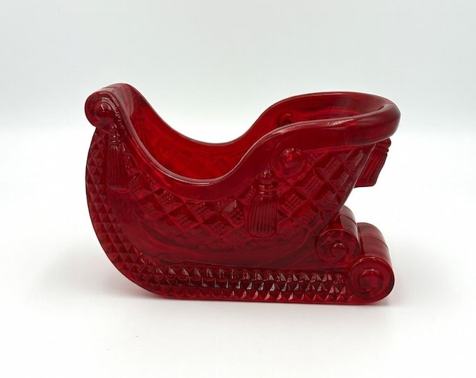 Vintage Red Plastic Santa Sleigh Gift or Candy Container - Christmas Decor