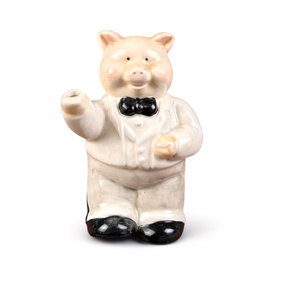 Vintage Gentleman Pig in Suit/Tuxedo Creamer Ceramic Grannycore Cottagecore Eighties Seventies Swine Sugar