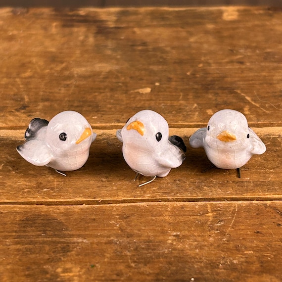 Set of 3 Vintage Ceramic Blue Birds: Crackle Glaze Coastal Decor Figurines