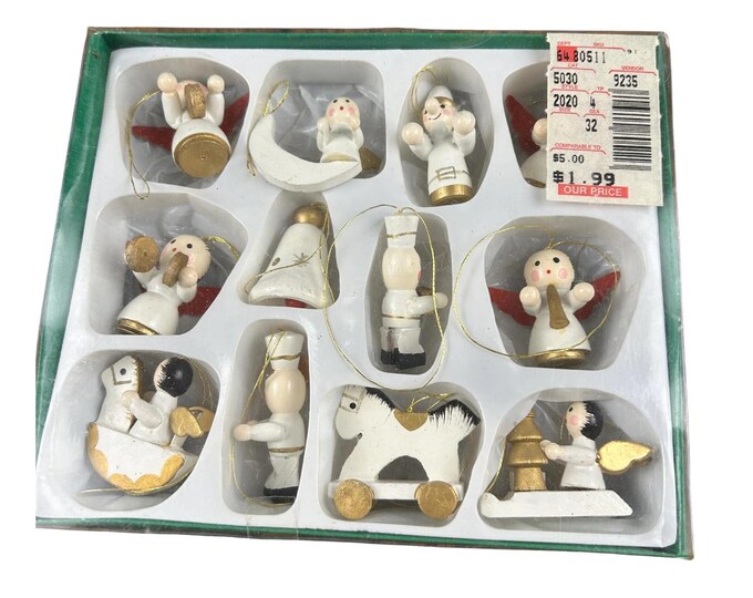 Set of 12 Brubaker Hand-Painted Wooden Guardian Angel Christmas Ornaments | Designed in Germany