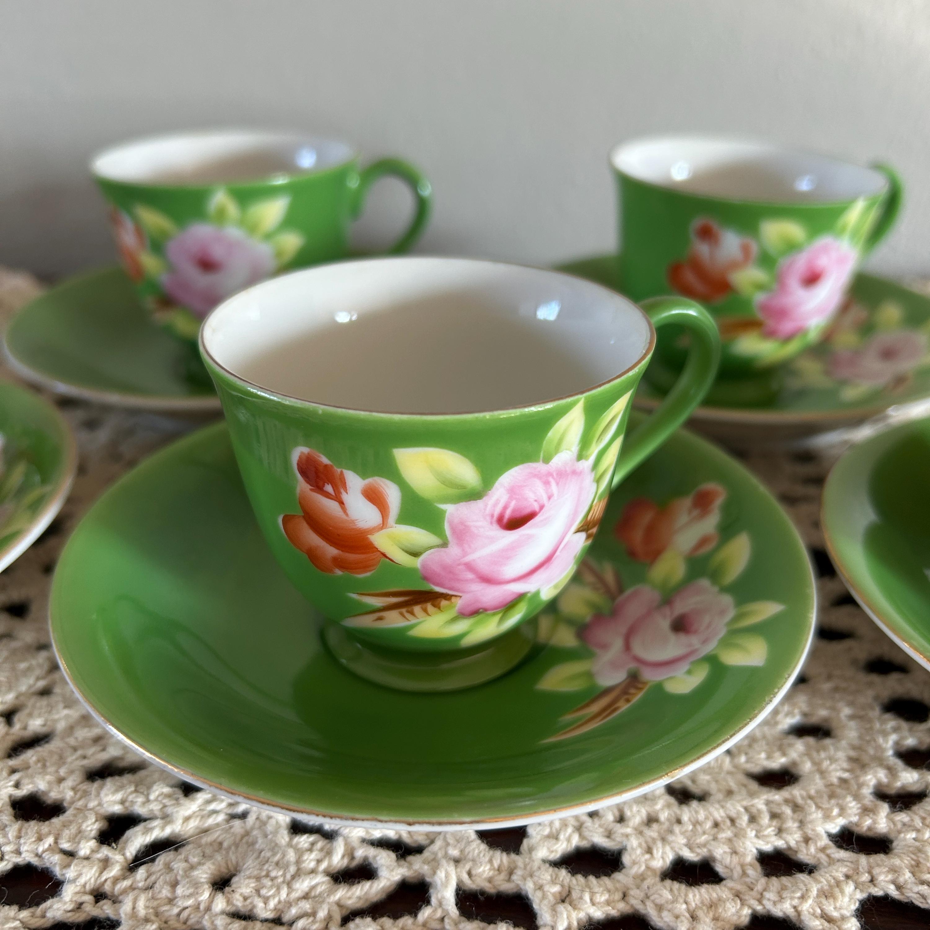 アンティーク カップ＆ ソーサ(occupied JAPAN) Vintage Noritake Occupied Japan Teacup Saucer Set - Burgundy
