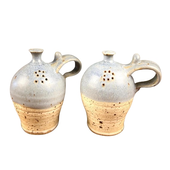 Vintage Wagner Village Pottery Salt and Pepper Shakers: Blue Speckled Glaze, Kitchen Decor