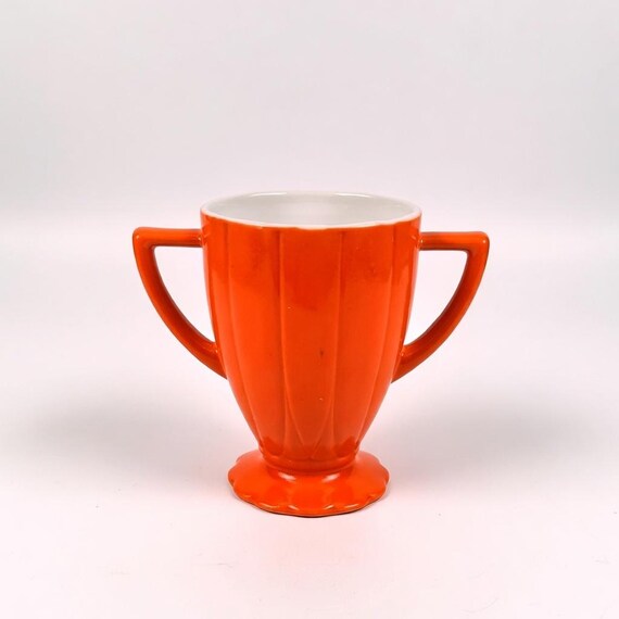 Vintage Hazel Atlas Art Deco Newport Platonite Orange Open Sugar/Petit Vase DEPRESSION Glass