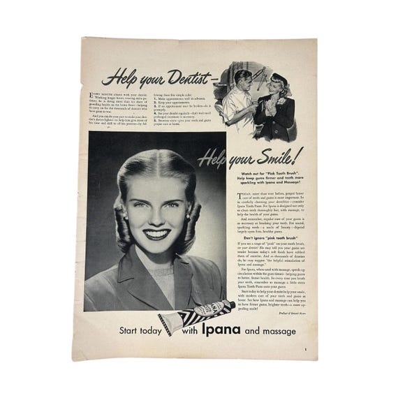 Vintage 1943 Ipana Toothpaste Ad – WWII Dental Office Art Print