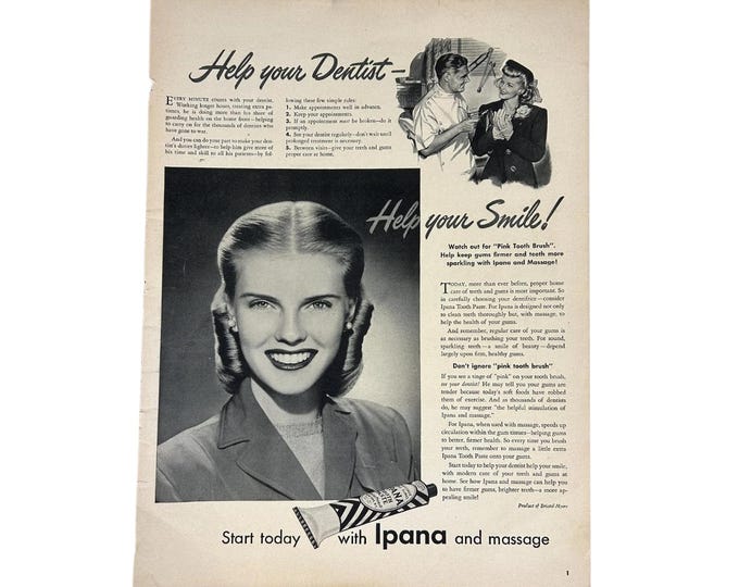Vintage 1943 Ipana Toothpaste Ad – WWII Dental Office Art Print