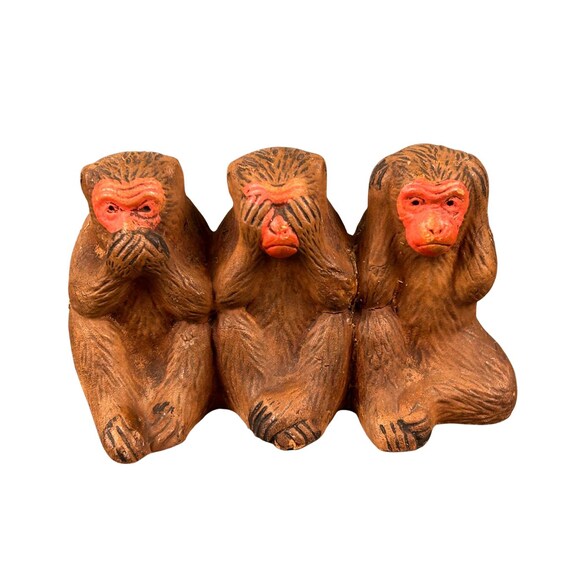 Vintage Bisque Three Wise Monkeys Figurine – See No Evil Decor