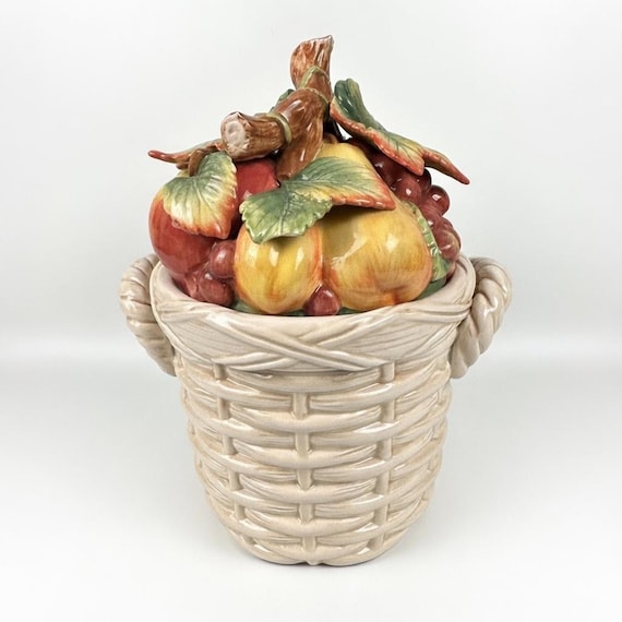 Fitz & Floyd Country Gourmet Ceramic Fruit Basket Cookie Jar Container Vintage