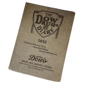 Vintage 1932 Dow Drug Diary – Cincinnati Advertising, Green Cloth Book