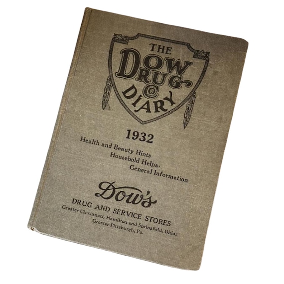Vintage 1932 Dow Drug Diary – Cincinnati Advertising, Green Cloth Book