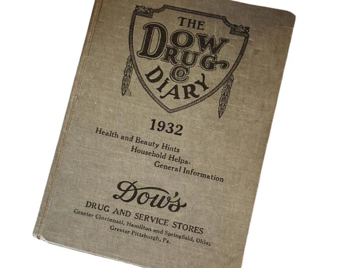 Vintage 1932 Dow Drug Diary – Cincinnati Advertising, Green Cloth Book