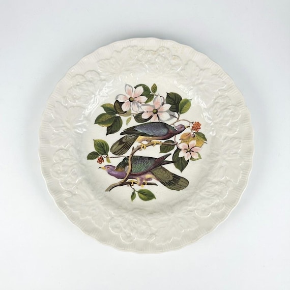 Vintage Alfred Meakin Band Tailed Pigeon Plate – Audubon Birds Embossed Floral Rim #367