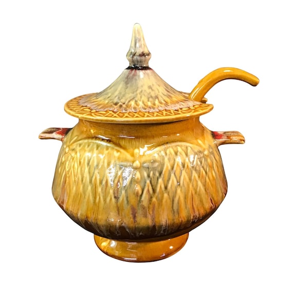 Vintage MCM Marcia of California Pottery Soup Tureen and Ladle