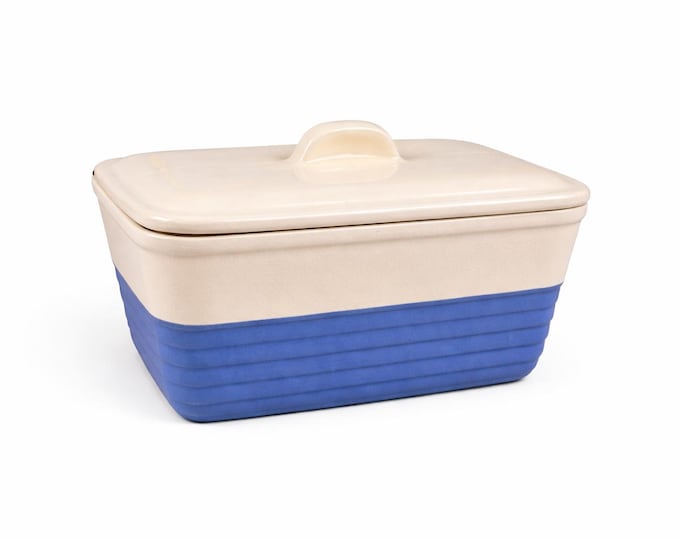 Vintage Universal Potteries Refrigerator Dish – Blue Cream Ringware Casserole Storage