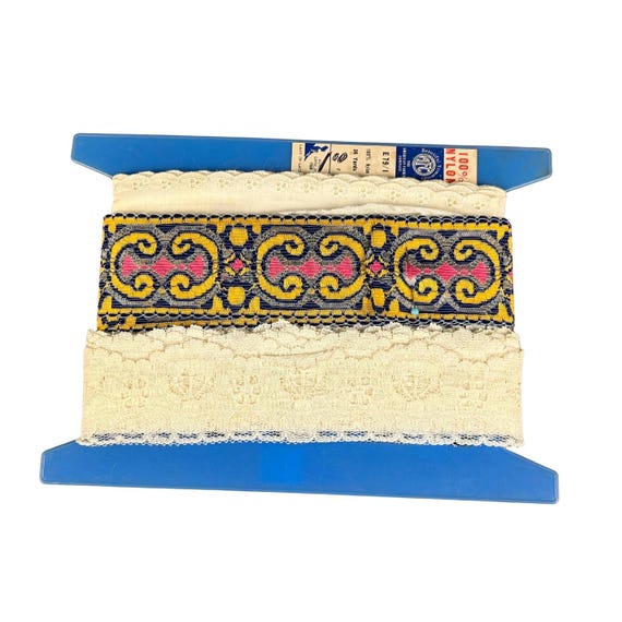 Spool of Vintage Trim - Scalloped Lace, Printed and Eyelet - Many Yards! Entire Lot