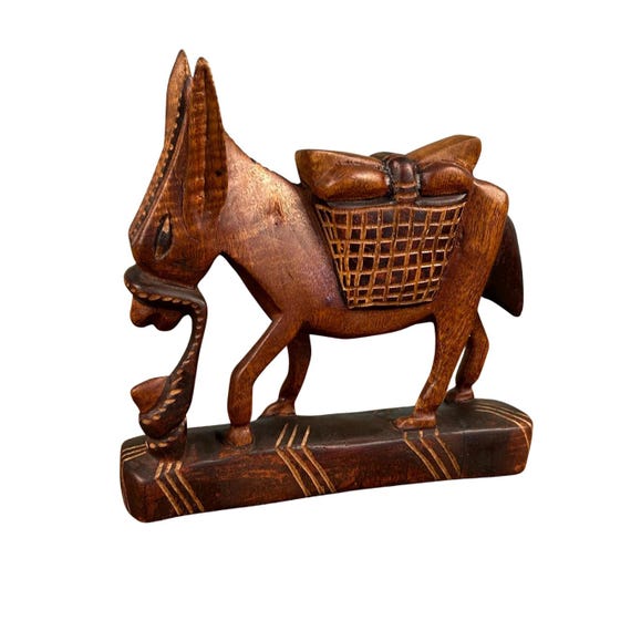 Vintage Hand-Carved Wooden Donkey Figurine – Rustic Mexican Folk Art Decor