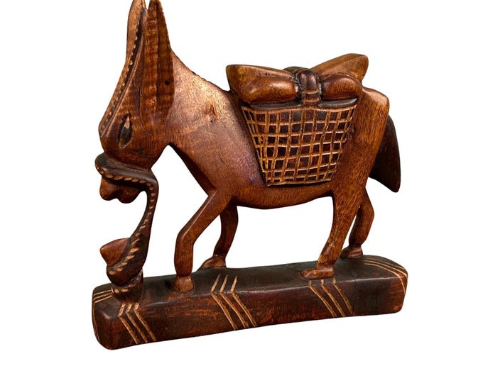 Vintage Hand-Carved Wooden Donkey Figurine – Rustic Mexican Folk Art Decor