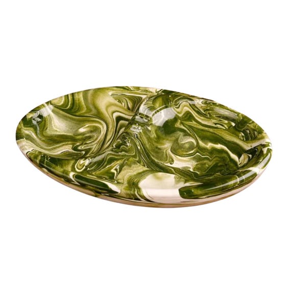 Vintage MCM Studio Pottery Green Swirl Abstract Ashtray Signed by Artist