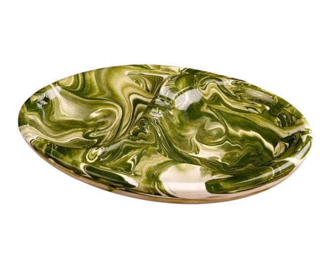 Vintage MCM Studio Pottery Green Swirl Abstract Ashtray Signed by Artist