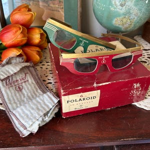 2 pares de gafas de película 3D Polaroid vintage de la década de 1950 con caja, 3 fundas, número de modelo 717 - GAFAS