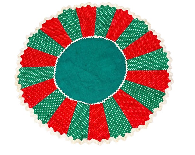Vintage Handmade Stitched Round Christmas Holiday Skirt Table Decor 16"