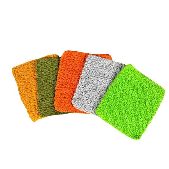 Set of 5 Colorful Vintage Crocheted Dishcloths/Washcloths Rectangle