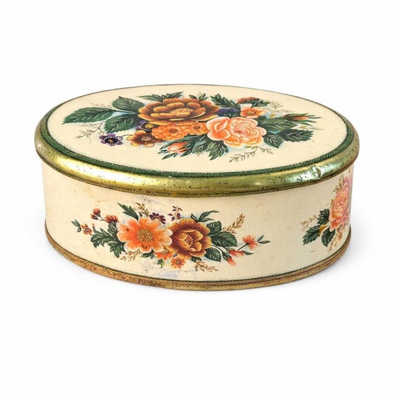 Vintage Floral Candy Tin: Meister Brazil, Small Oval Tin