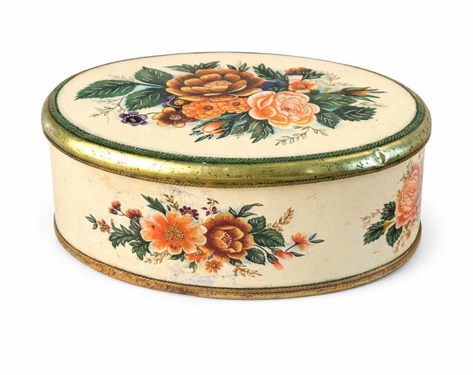 Vintage Floral Candy Tin: Meister Brazil, Small Oval Tin
