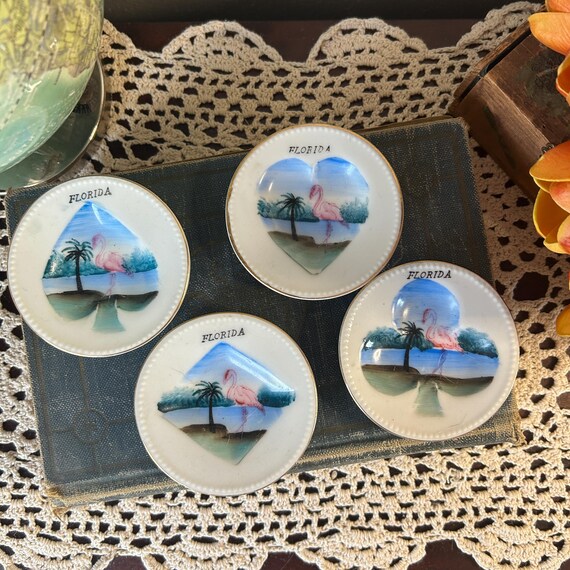 Florida Souvenir Ashtrays: Flamingo Card Suit Plates, Set of 4