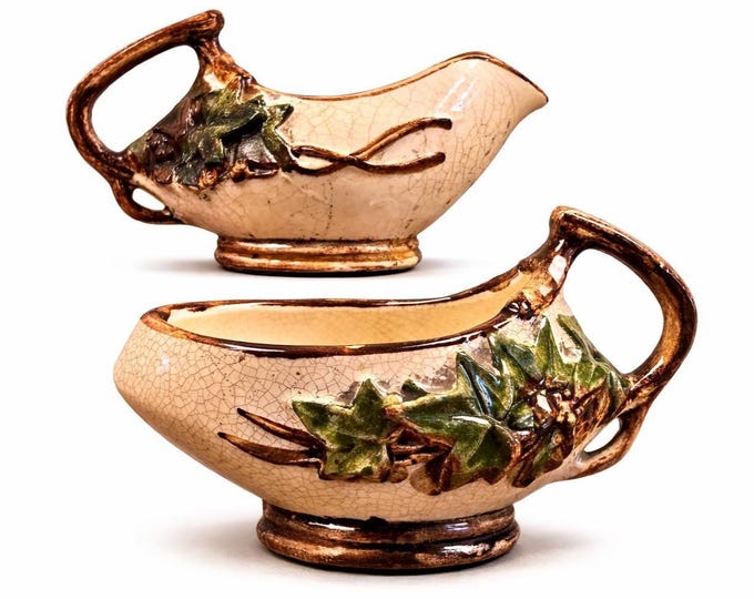 McCoy Pottery Ivy Creamer and Sugar Bowl Set Vintage USA Leaf Design