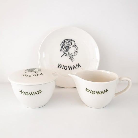 Vintage Wigwam 4 piece Pottery Set, Native American Indian Dishes