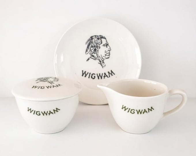 Vintage Wigwam 4 piece Pottery Set, Native American Indian Dishes