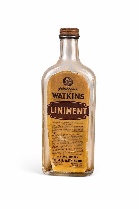 Vintage J.R. Watkins Liniment Bottle – Mid Century Apothecary Glass Advertising