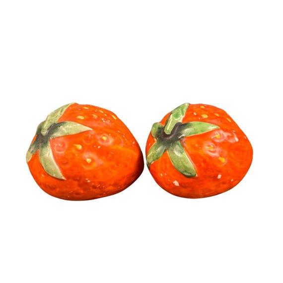 Vintage Strawberry Salt and Pepper Shakers | Hand-Painted Ceramic Fruit Shakers