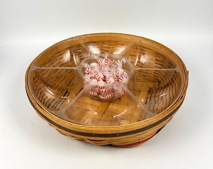 Bradford Serving Basket w/Divided Protector for Chips, Dips, Veggies - Christmas Jubilee 1999