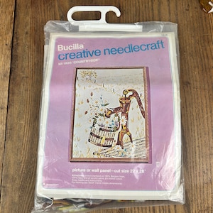 1974 VTG NEW in Bag Bucilla Creative Needlepoint Kit 1826 &quot;Countryside&quot; Crewel Embroidery